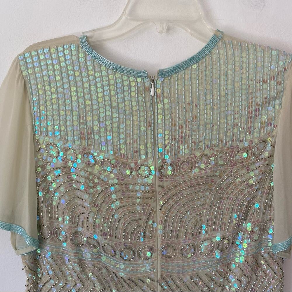 Vintage Kathryn Conover Beaded Sequin Mint Green Dress size 12 - Picture 8 of 10